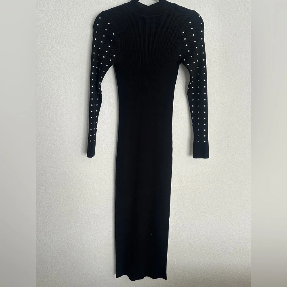 NWT RIVER ISLAND Rhinestone covered black ribbed knot dress 4 - Picture 3 of 11